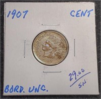 1907 Indian Head Penny coin marked borderline