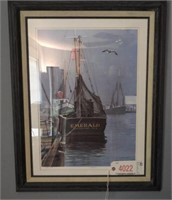 “Emerald” framed nautical print of ship at port