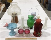 Lot of candle holders & vases w/ candles