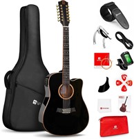 $260  Vangoa 12 String Guitar, Glossy Black