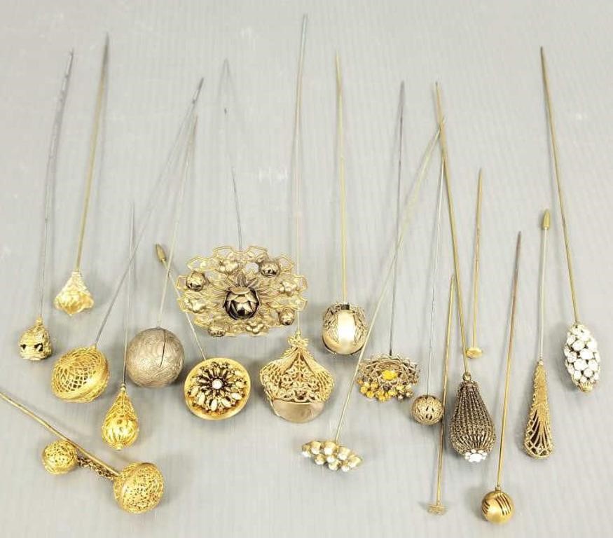 Group of vintage, etc. metal hatpins including