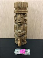 17'' Tall Hand Wood Carved Aztec Mayan Art