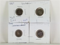 4PC SEATED LIBERTY SILVER DIME LOT