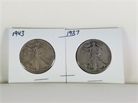 2PC WALKING LIBERTY HALF DOLLAR SILVER COINS LOT