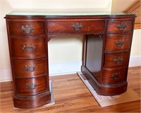 Small Vintage Wooden Desk w/ Glass Top