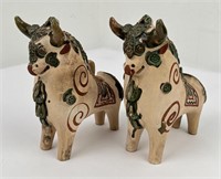 Pair of Pucara Peruvian Pottery Bulls