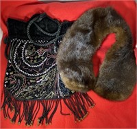 VINTAGE LA ROYAL BEADED PURSE AND FUR NAKAMURA