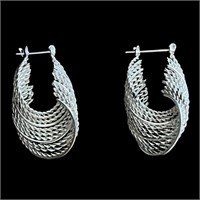 14k White Gold Interwoven Hoop Earrings