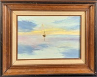 Original Vintage Framed Oil On Canvas Boat