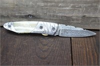 8" Damascus Folding Knife with Sheath