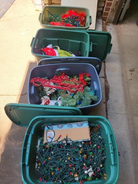 4 Totes of Christmas Lights and Decorations