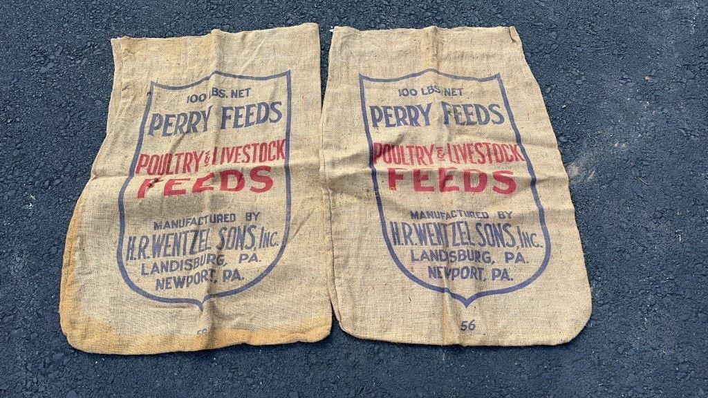 2 H R Wentzel Sons burlap feed bags