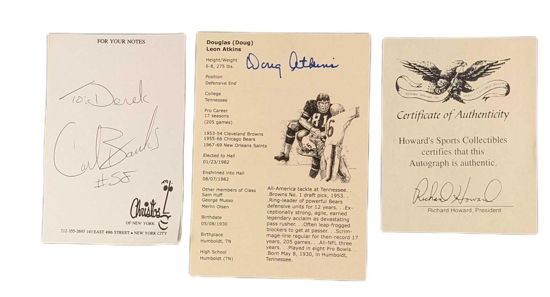 Autographed Doug Leon Atkins & Carl Banks Cards NF