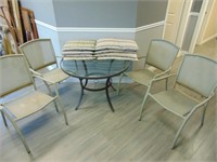 Round Glass Topped Patio Table & 4 Chairs,