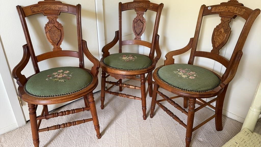 (3) Fancy Walnut & Burl Side Chairs