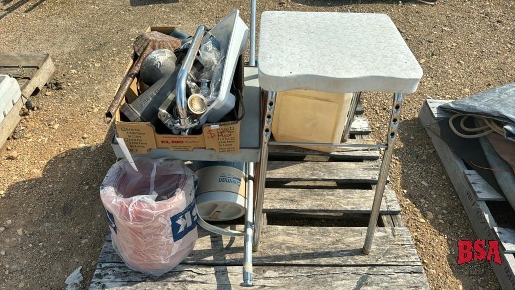 P/o 2 Stools, TV Tray, Water Jug, Meat Grinder etc