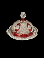 Antique Crystal Ruby Butter Dome Dish