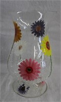 Crackle glass hand painted 10.25" vase