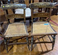PAIR OF ANT PAINT DECORATED CHAIRS W/ RUSH SEATS