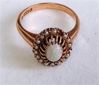 Victorian Opal Seed Pearl 14K Rose Gold Ring