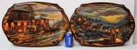 2 Western Art Pieces on Wood w Resin Finish