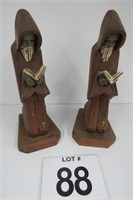 Pair of Hand Carved Wood Monk Figurines