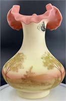 Gorgeous Fenton Burmese Hp Woodland Vase Uv