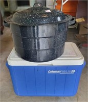 GRANITEWARE WATER BATH PAN AND ICE CHEST