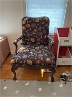 Ornate Upholstered Wood Arm Chair