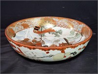 Signed handpainted Asian center bowl with gilt