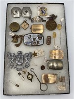 Box of Men’s Vintage Trinkets, Pins, Buckles +