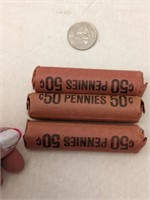 3 Rolls Wheat Pennies Dates Unknown, Not Searched