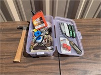 Misc tote of  tools , pliers, utility knives &