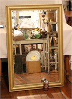 New Gold Framed Beveled Glass Mirror w Hanging Bar