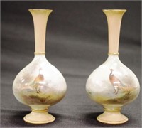 Pair of Royal Worcester Jas Stinton vases
