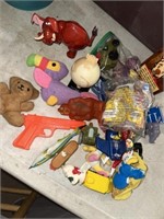 Tote & lid + vintage toys