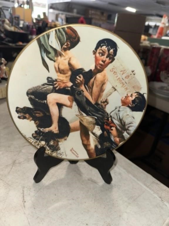 Norman Rockwell plate and stand