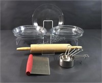 Pie Plates, Rolling Pin, Scraper, Measuring Cups