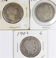 (3) BARBER HALF DOLLARS