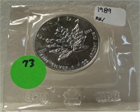 1989 CANADA 1 OZ. SILVER 5 DOLLAR MAPLE LEAF