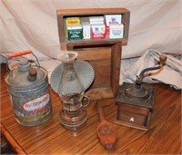 Coffee Grinder, Wooden Boxes, Oil Lamp, Gas Can