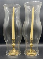 2 Solid Brass Candle Stick Holders w/ Shades