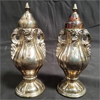Pair of silver plate salt and pepper shakers