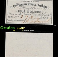 1861 Confederate States Four Dollars Note Grades S