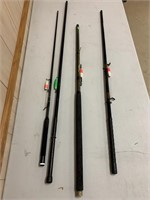 Three extending fishing poles