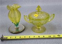 Vintage Yellow Green Candy Dish & Vase