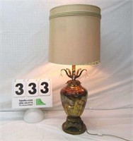 Vintage Gold & Brown Brass Table Lamp w/Hanging