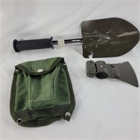 Camping shovel with hatchet
