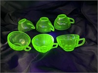 6PC lot Federal Uranium green depression glass