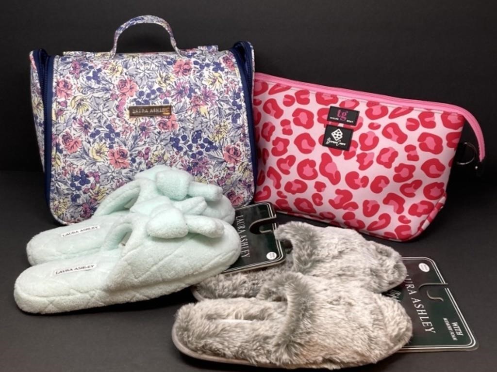 Pink Toiletry Bag,  Laura Ashley Slippers and Bag